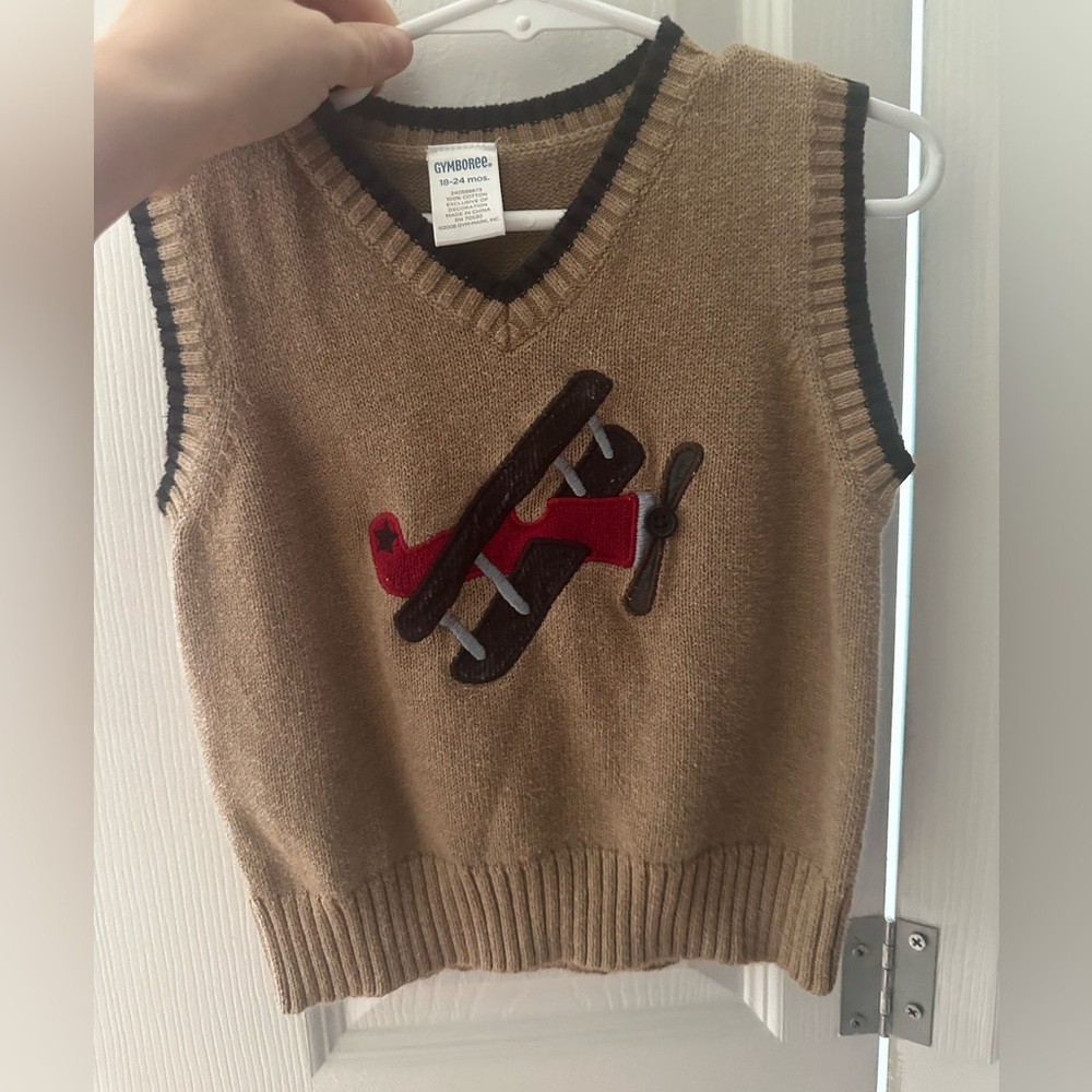 Gymboree Tan Vest with Airplane Design